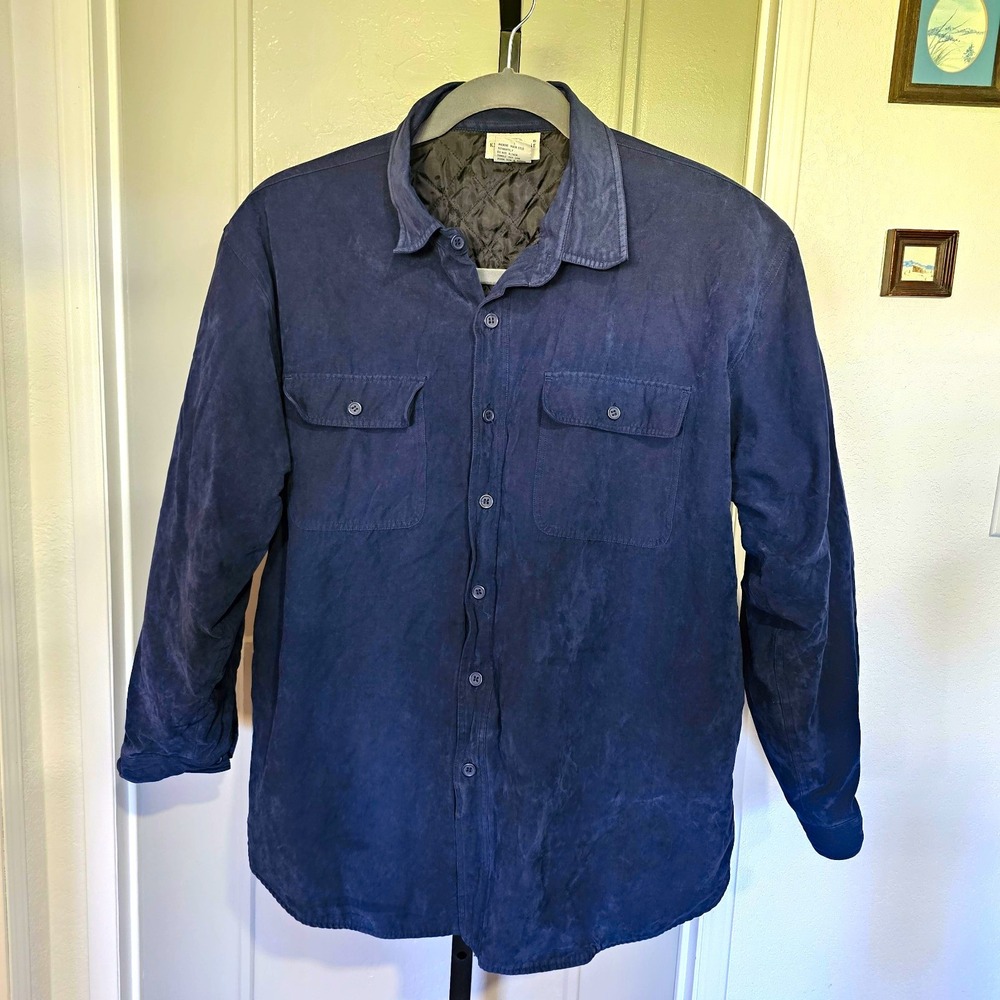 Vintage Knightsbridge Quilted Lined Shirt Jacket Navy Blue Shacket Mens XL Work